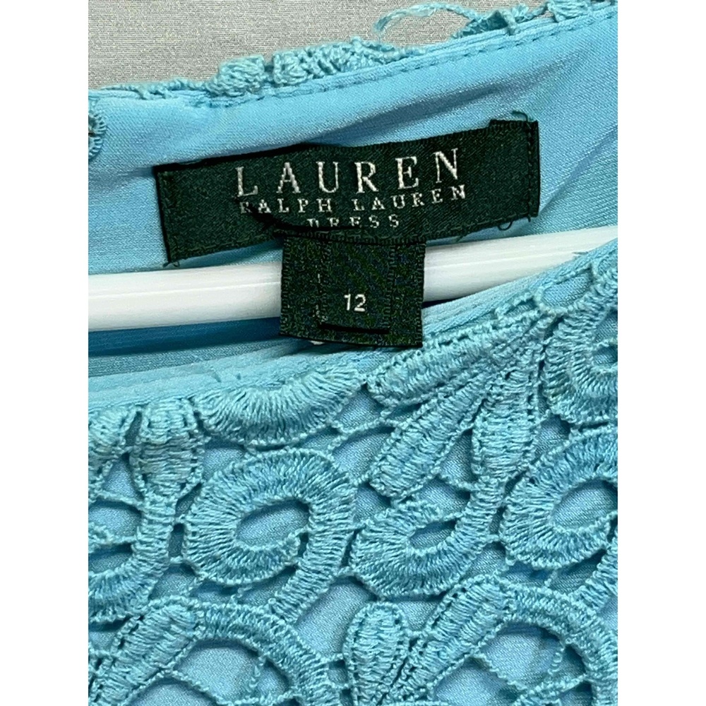 Lauren Ralph Lauren Turquoise Womens Cotton Floral Lace Overlay Sheath Dress 12 - Picture 3 of 9